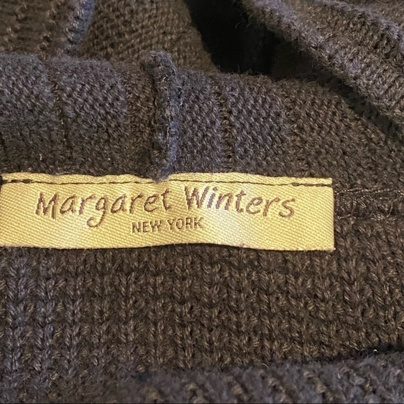 Margaret Winters Navy Tunic Cardigan Sweater  Button Artsy Boho Hooded Medium - Picture 8 of 10